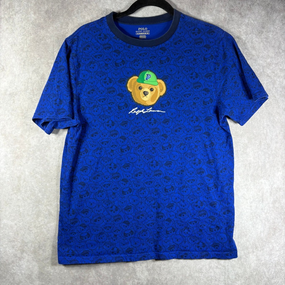 Polo Ralph Lauren T-Shirt Boys‎ XL Blue Polo Bear All Over Print Short Sleeve